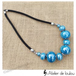 Bijou unique perles bleues | Bijou de créateur céramique | Collier artisanal en ceramique bleu