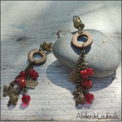 Boucles d'oreilles clip perles rouges vintage artisanat français
